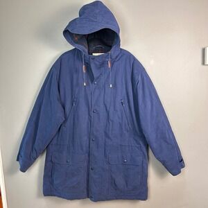 Vintage LL Bean Blanket Parka Coat Men's XL Blue Plaid wool Hooded Thinsulate